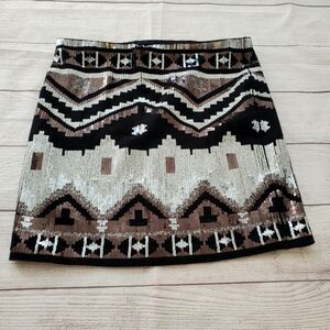 Express fitted sequin Aztec print mini skirt. Size medium